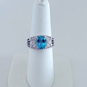 NEW Swiss blue topaz rhodium ring